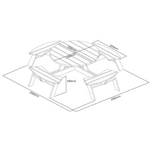 Tavolo da picnic rotondo in legno 2000mm Rowlinson: Robusto ed elegante