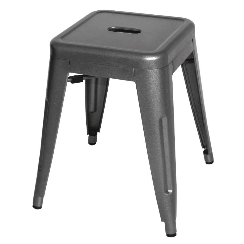 Sgabelli Bassi in Acciaio Grigio Metallo - Set di 4 Bolero Bistro