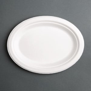 Compostable oval plates made of bagasse 198 mm - Pack of 50, professional quality