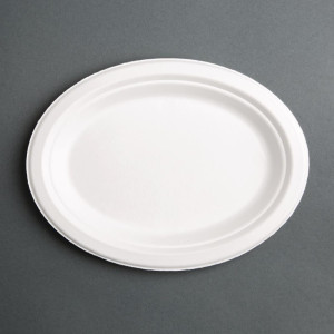 Compostable Oval Bagasse Plates 316mm - Pack of 50, Fast Delivery, High Quality