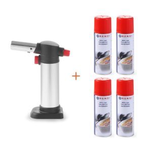 Pack Chalumeau de Cuisine avec Support et 4 Recharges de Gaz - HENDI