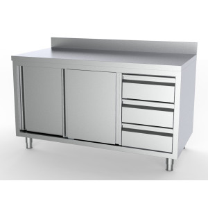 Mobile Inox Basso con Alzatina GN 1/1 - 2 Porte e 3 Cassetti a Destra - L 2000 x P 700 mm - CombiSteel
