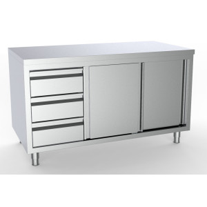 Mobile Inox Basso - 2 Porte e 3 Cassetti a Sinistra - L 1800 x P 700 mm - CombiSteel