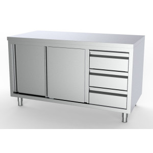 Mobile Inox Basso - 2 Porte e 3 Cassetti a Destra - L 1400 x P 700 mm - CombiSteel