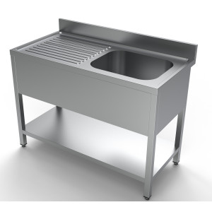 Lavello 1 Vasca e Scolapiatti a Sinistra con Alzatina e Ripiano - L 1200 x P 600 mm - CombiSteel