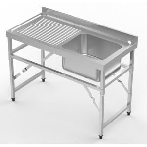 Folding Sink 1 Basin and Drainer on the Left with Backsplash - L 1200 x D 600 mm - CombiSteel