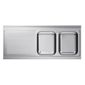 Lavello 2 Vasche e Scolapiatti a Sinistra con Alzatina - L 2000 x P 600 mm - CombiSteel