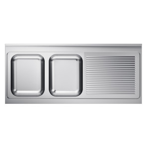 Lavello 2 Vasche e Scolapiatti a Destra con Alzatina - L 2000 x P 600 mm - CombiSteel