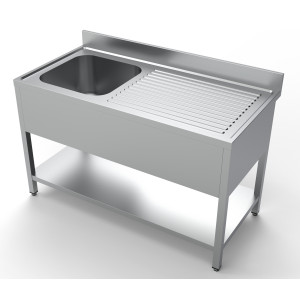 Lavello 1 Vasca e Scolapiatti a Destra con Alzatina e Ripiano - L 1400 x P 700 mm - CombiSteel
