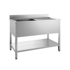 Plonge 1 Basin and Drainer on the Right with Backsplash and Removable Shelf - L 1200 x P 700 mm - CombiSteel