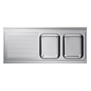Lavello 2 Vasche e Scolapiatti a Sinistra con Alzatina - L 1600 x P 700 mm - CombiSteel