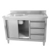Mobile Lavello 1 Vasca con Alzatina e 3 Cassetti - 1200 x 600 mm - Vasca a Sinistra - Dynasteel