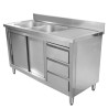 Mobile Lavello 2 Vasche con Alzatina e 3 Cassetti - 1400 x 600 mm - Vasca a Sinistra - Dynasteel