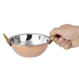 Copper Kadai Dish with Stainless Steel Handles - 400 ml - Olympia