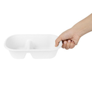 Oval Tray 2 Compartment in Bagasse - 900 ml - Pack of 100 - Fiesta