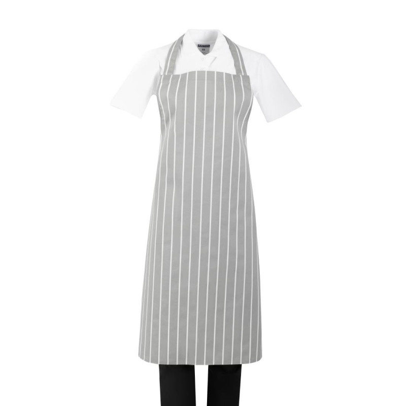 Tablier Bavette Rayé Gris et Blanc - Whites Chefs Clothing