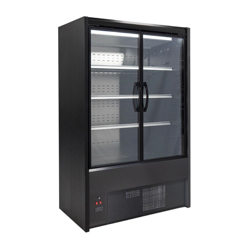 Black Cervinho Open-Front Refrigerated Display Case with Swing Doors - 1000 mm - Zoin Black Cervinho Open-Front Refrigerated Display Case with Swing Doors - 1000 mm - Zoin