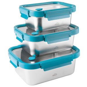Scatola Inox con Coperchio in Vetro Etern - Set di 3
