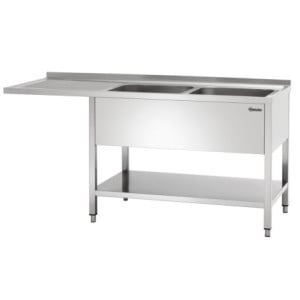 Lavello a 2 Vasche con Passaggio Lavastoviglie, Alzatina e Ripiano Inferiore - L 1800 x P 700 mm - Bartscher