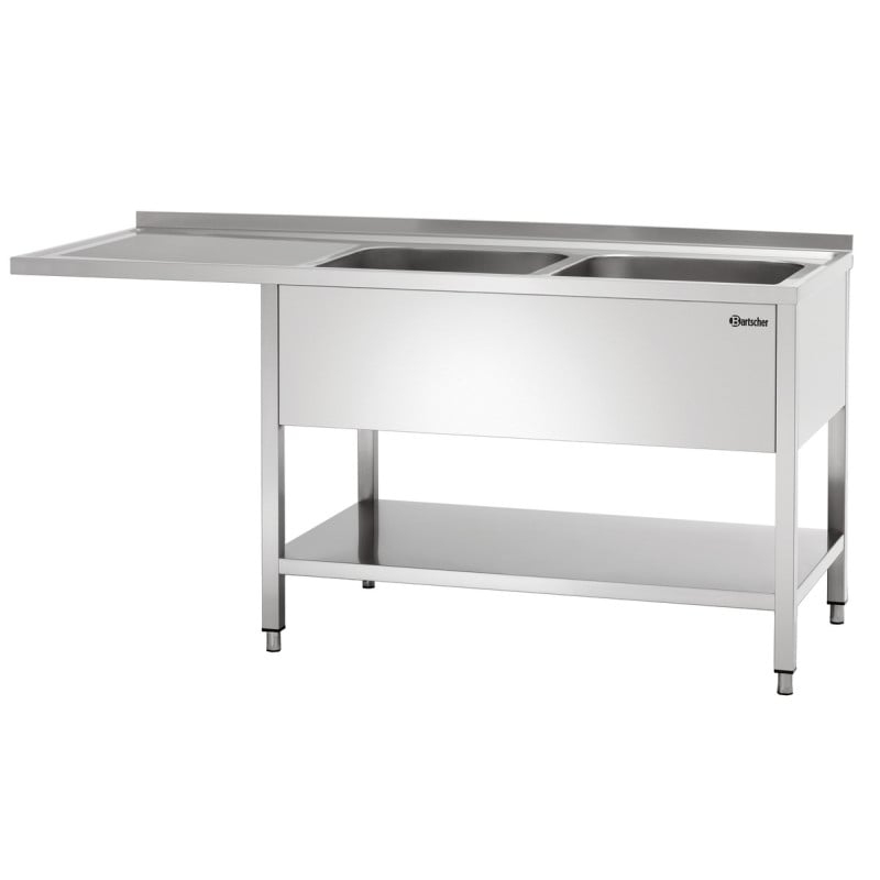 Lavello a 2 Vasche con Passaggio Lavastoviglie, Alzatina e Ripiano Inferiore - L 1800 x P 700 mm - Bartscher