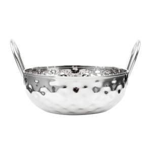 Piatto Kadai Martellato in Acciaio Inox Presentazione Tavolo 150 mm - Gastronoble