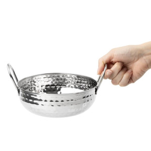 Piatto Kadai Martellato in Acciaio Inox Presentazione da Tavola 170 mm - Gastronoble