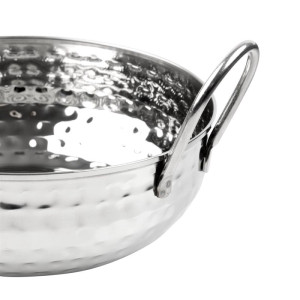 Piatto Kadai Martellato in Acciaio Inox Presentazione Tavolo 200 mm - Gastronoble
