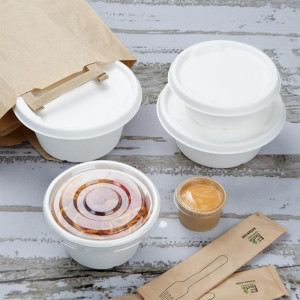 Coperchi in Bagassa Fiesta Compostabili per Ciotole da 750/900 ml - Confezione da 50 - Gastronoble