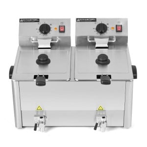 Friggitrice Professionale 2 x 8 L con Scarico - Dynasteel