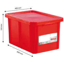 Bac Rectangulaire 55 L + Couvercle Rouge HACCP