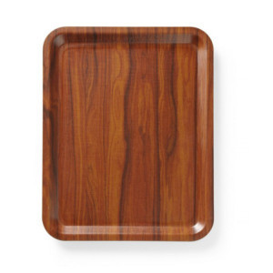 Vassoio di Servizio Rettangolare Antiscivolo Laminato Mogano - 460 x 360 mm - HENDI