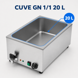Bain-Marie Pro GN 1/1 20 L 1200 W Inox con Scarico