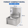 Stainless Steel Hand Wash with Knee Operated Control, Backsplash, and Soap
