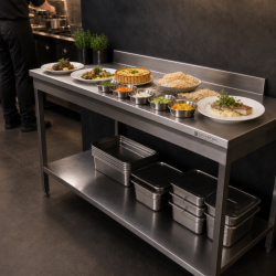 Tavolo Inox 1600x600 mm Alzatina e Ripiano Basso