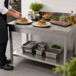 Tavolo Inox 800x700 mm Alzatina e Ripiano Basso