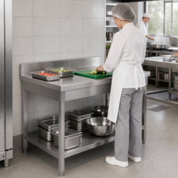 Tavolo Inox 1400x700 mm Alzatina e Ripiano Basso