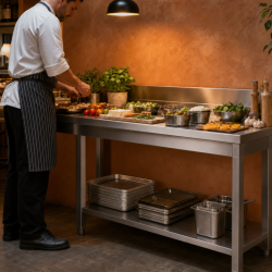 Tavolo Inox 1400x700 mm Alzatina e Ripiano Basso