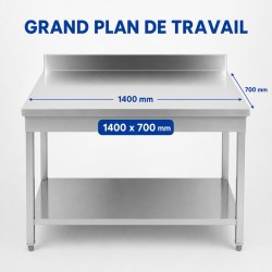 Tavolo Inox 1400x700 mm Alzatina e Ripiano Basso