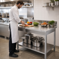 Tavolo Inox 1600x700 mm Alzatina e Ripiano Basso