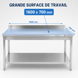 Tavolo Inox 1600x700 mm Alzatina e Ripiano Basso