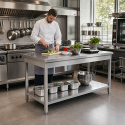 Tavolo Inox 1600 x 600 mm con Ripiano Inferiore — AISI 201