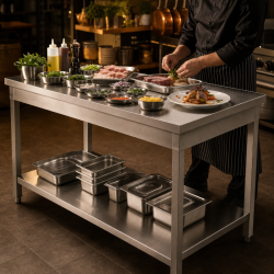 Tavolo Inox 1600 x 600 mm con Ripiano Inferiore — AISI 201