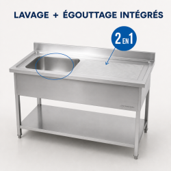 Lavello Inox 1 Vasca Scolapiatti Destra - L 1000 x P 600 mm