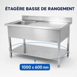 Lavello Inox 1 Vasca Scolapiatti Destra - L 1000 x P 600 mm