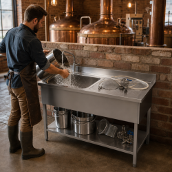 Lavello Inox 1 Vasca 1200x600 mm, Scolapiatti Destro, Alzatina