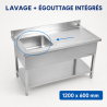Lavello Inox 1 Vasca 1200x600 mm, Scolapiatti Destro, Alzatina