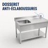 Lavello Inox 1 Vasca 1200x600 mm, Scolapiatti Destro, Alzatina
