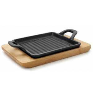Mini Piastra Grill Rigata con Base in Legno - 19,5 x 14 cm Lacor