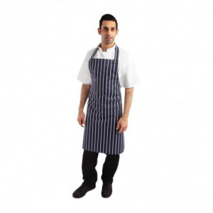 Grembiule Bavaglino Senza Tasca a Righe Blu e Bianco 965 x 710 mm - Abbigliamento da Chef Whites - Fourniresto