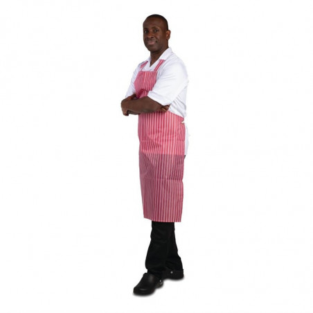 Waterproof Striped Red and White Bib Apron 1016 x 711 mm - Whites Chefs Clothing - Fourniresto